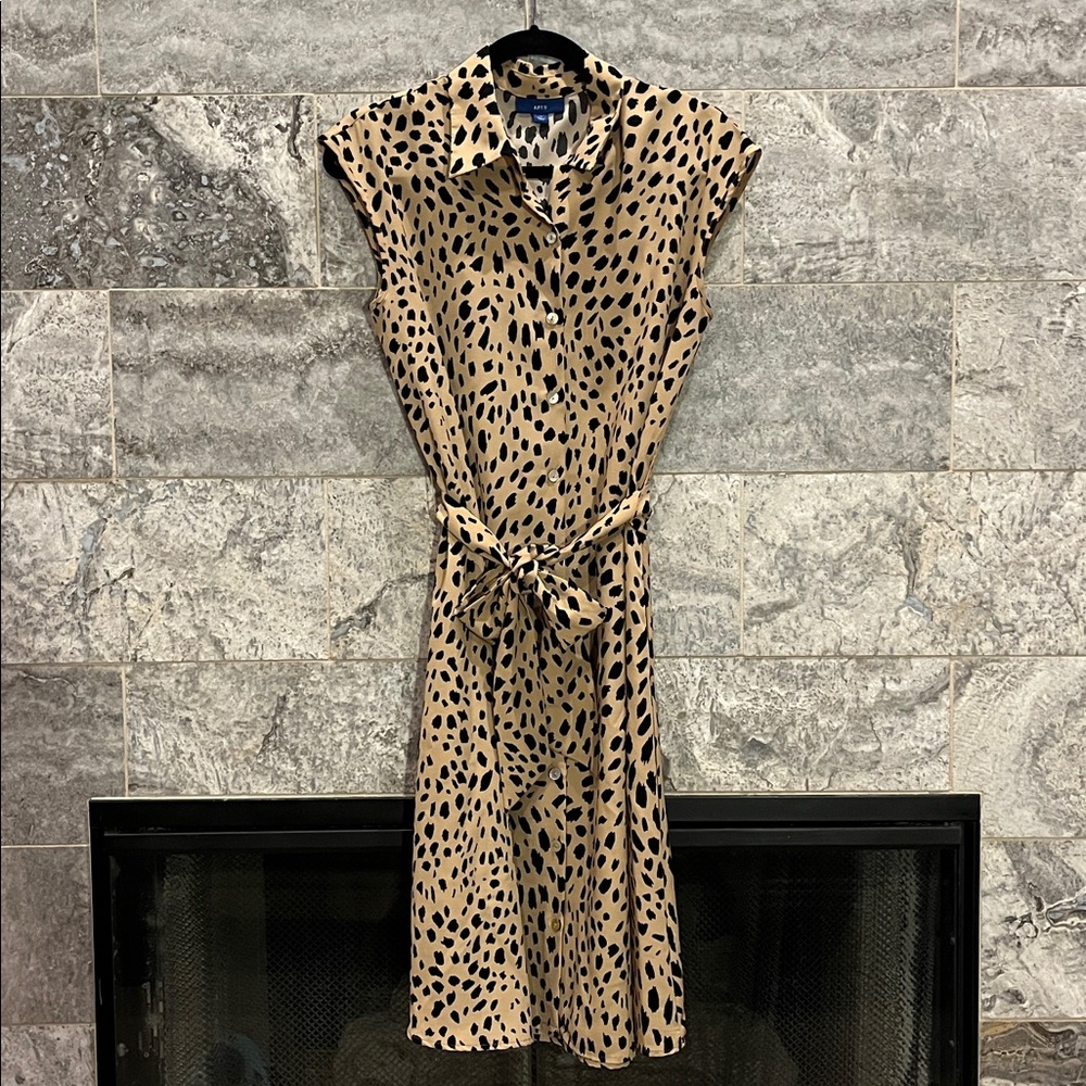 Apt 9 Leopard Button-Up Shirtdress with Tie-Belt – Medium – Leopard